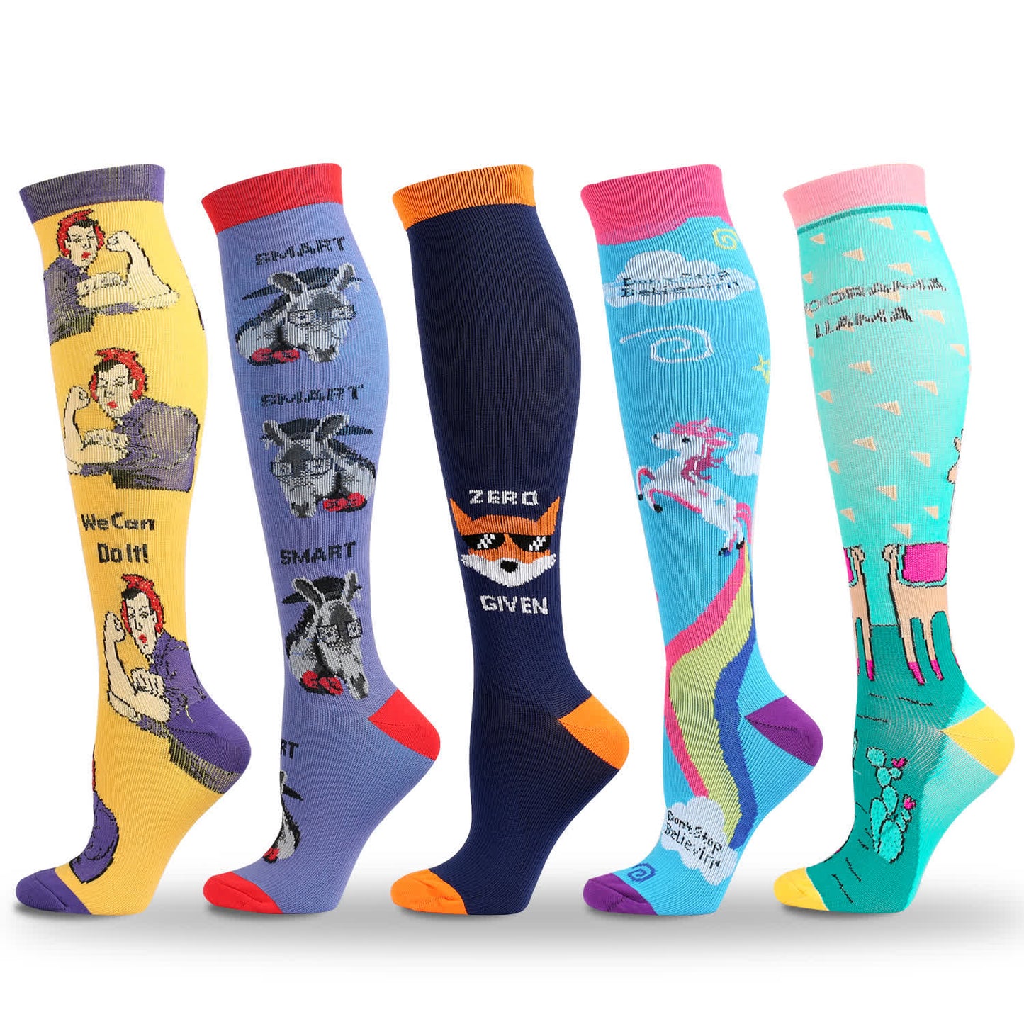 Funny Cartoon Animal Print Compression Socks(5 Pairs) - Multicolor - S/M - image 0