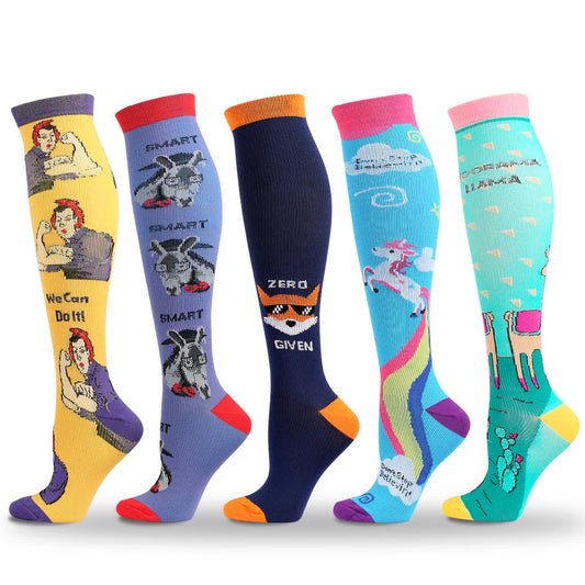 Funny Cartoon Animal Print Compression Socks(5 Pairs) - Multicolor - S/M - image 0