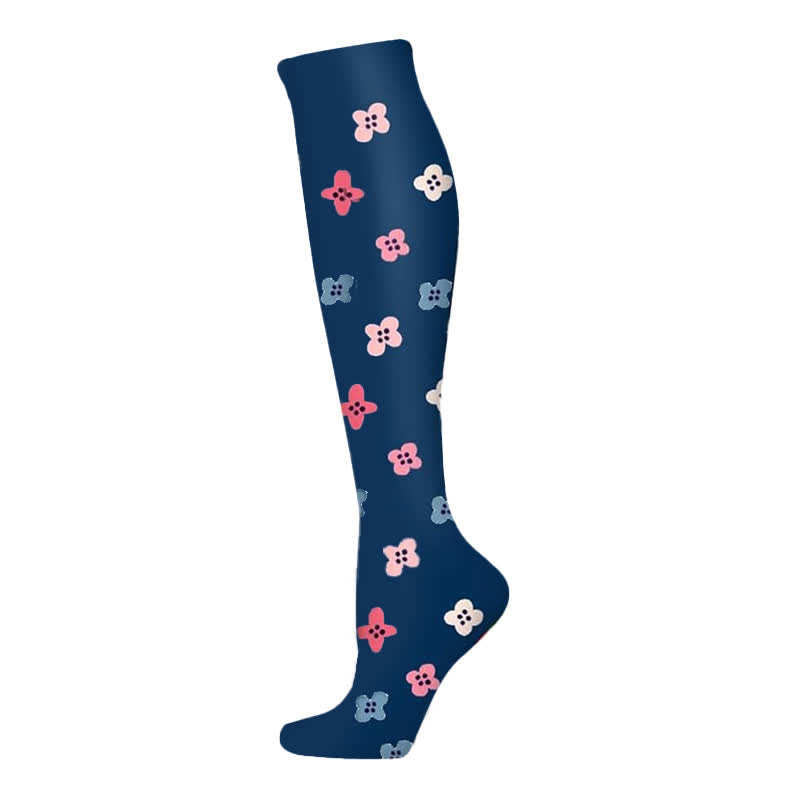 Blooming Flowers Series Compression Socks(6 Pairs) - Navy Blue-B - S/M - image 3