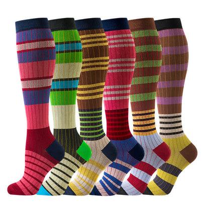 Colorful Stripe Print Compression Socks(6 Pairs) - image 0