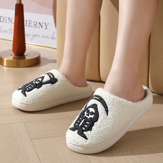 Plus Size Halloween Abstract Skull Print Slippers - White - EU43-44(US9-10) - image 1