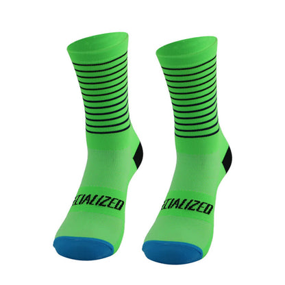 Stripe Print Cycling Quarter Compression Socks(4 Pairs) - Green - EU38-45(US5-11) - image 4