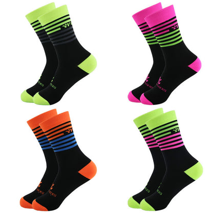 Stripe Black Cycling Quarter Compression Socks(4 Pairs) - Multicolor - EU38-45(US5-11) - image 1
