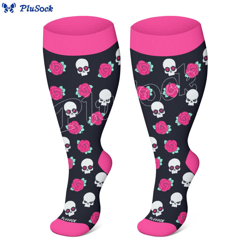 Plus Size Halloween Floral Skull  Series Compression Socks(3 Pairs) - image 7