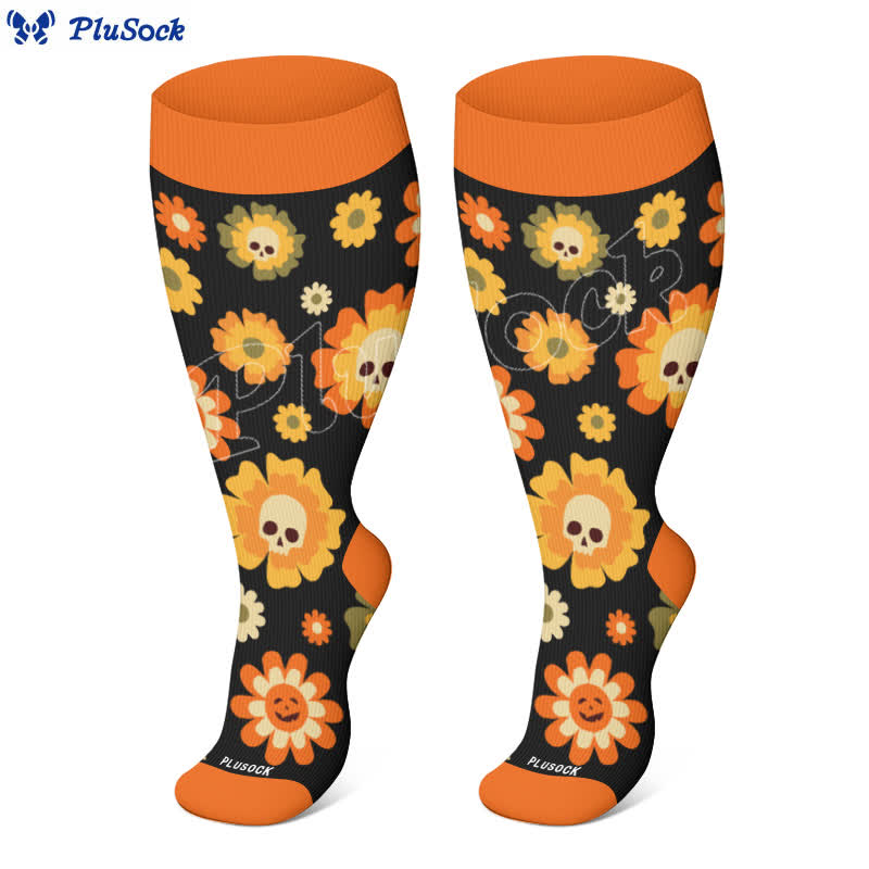 Plus Size Halloween Floral Skull  Series Compression Socks(3 Pairs) - image 7