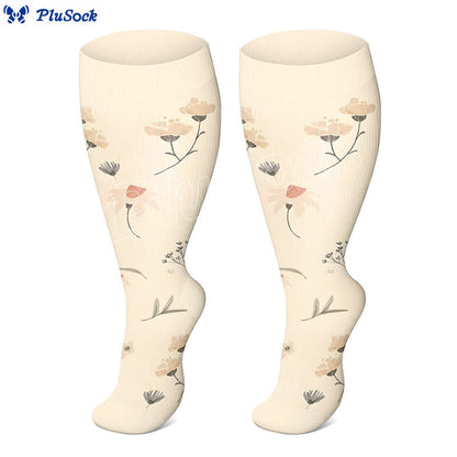 Plus Size Floral Leaf Series Compression Socks(3 Pairs) - image 3