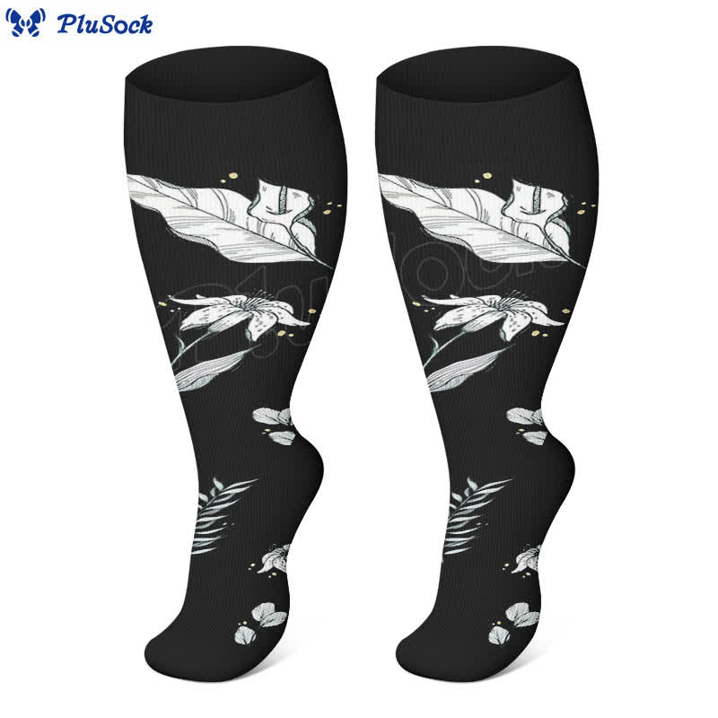 Plus Size Floral Leaf Series Compression Socks(3 Pairs) - image 2
