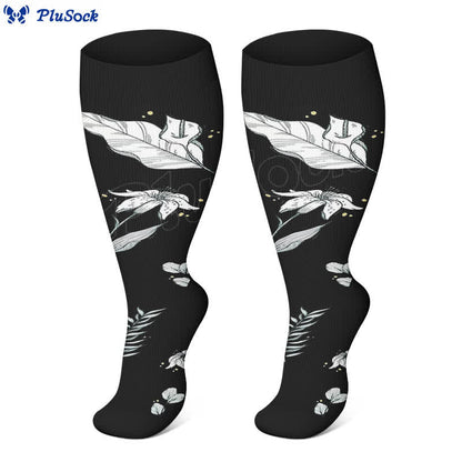 Plus Size Floral Leaf Series Compression Socks(3 Pairs) - image 2