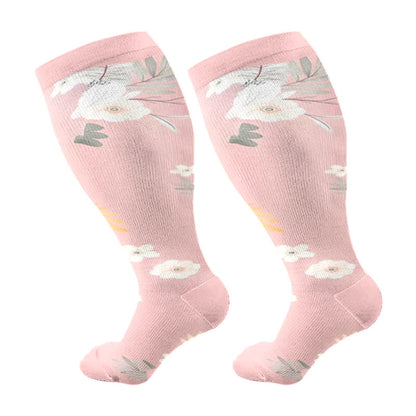 Plus Size Floral Leaf Series Compression Socks(3 Pairs) - Pink - 4XL - image 6