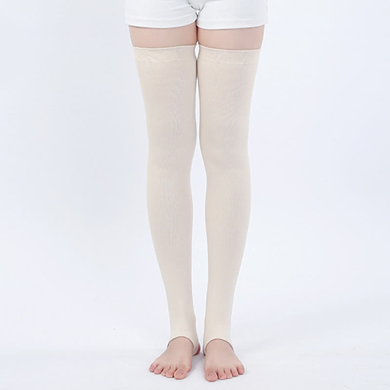 Pure Cotton High Elastic Non-slip Stirrup Thigh Sleeves - Beige - XL - image 8