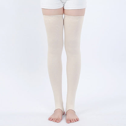 Pure Cotton High Elastic Non-slip Stirrup Thigh Sleeves - Beige - XL - image 8