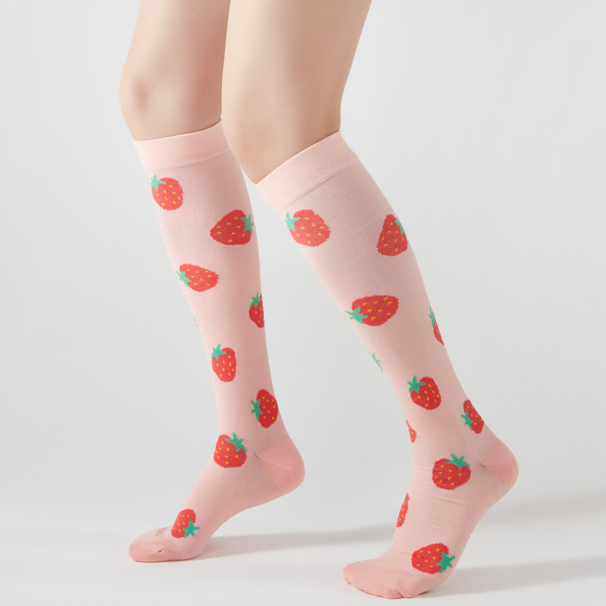 Fruit Animal Print Compression Knee High Socks(4 Pairs) - Pink - EU37-42(US4-8.5) - image 0
