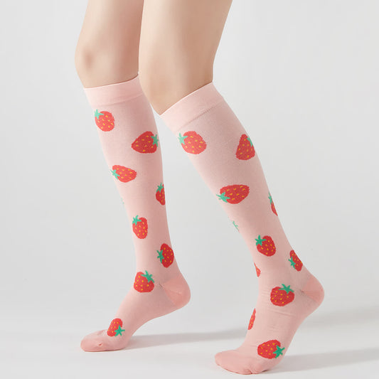 Fruit Animal Print Compression Knee High Socks(4 Pairs) - Pink - EU37-42(US4-8.5) - image 0