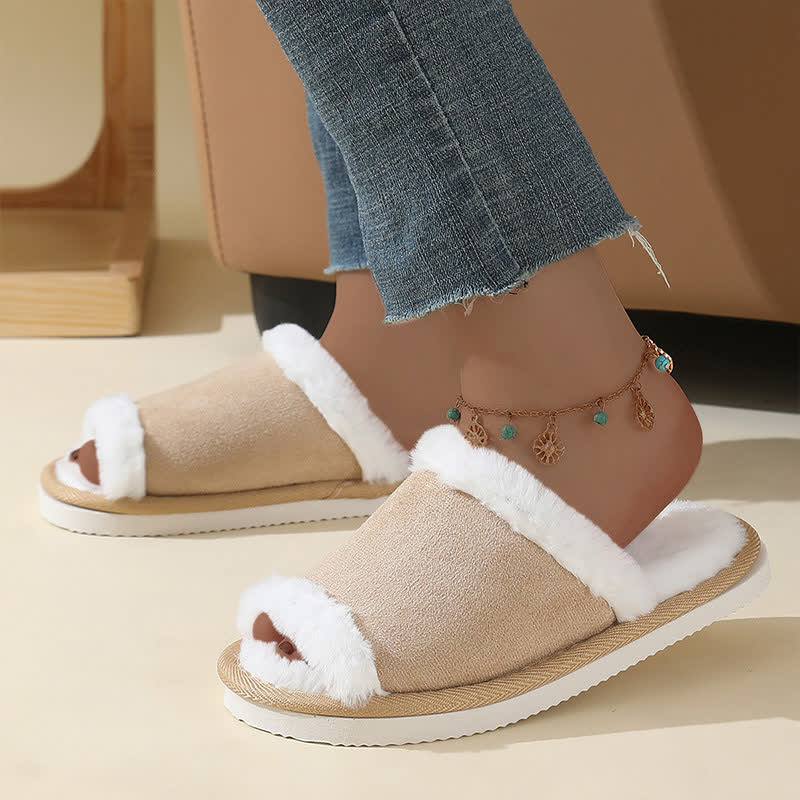 Suede Slippers with Fur Trim - image 8