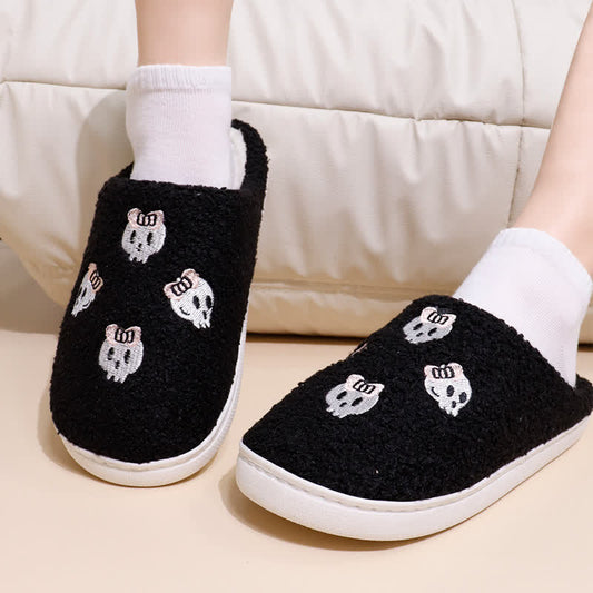 Plus Size Halloween Cute Skull Print Slippers - Black - EU44-45(US10-11) - image 1