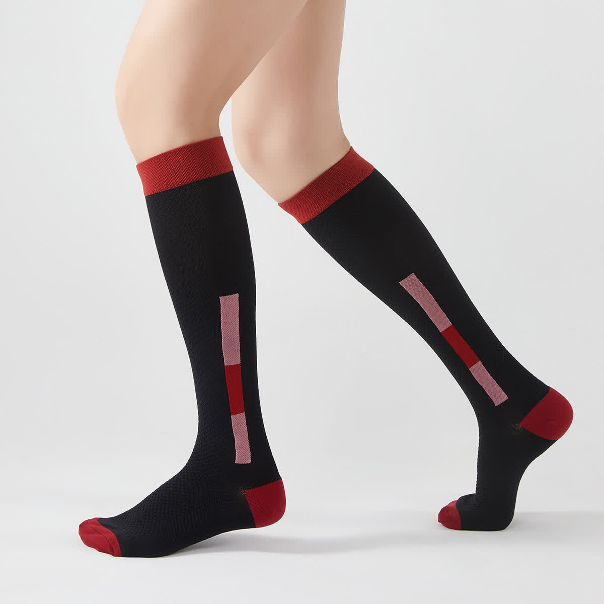Simple Rectangular Colorblock Compression Knee High Socks(5 Pairs) - Black - EU37-42(US4-8.5) - image 0
