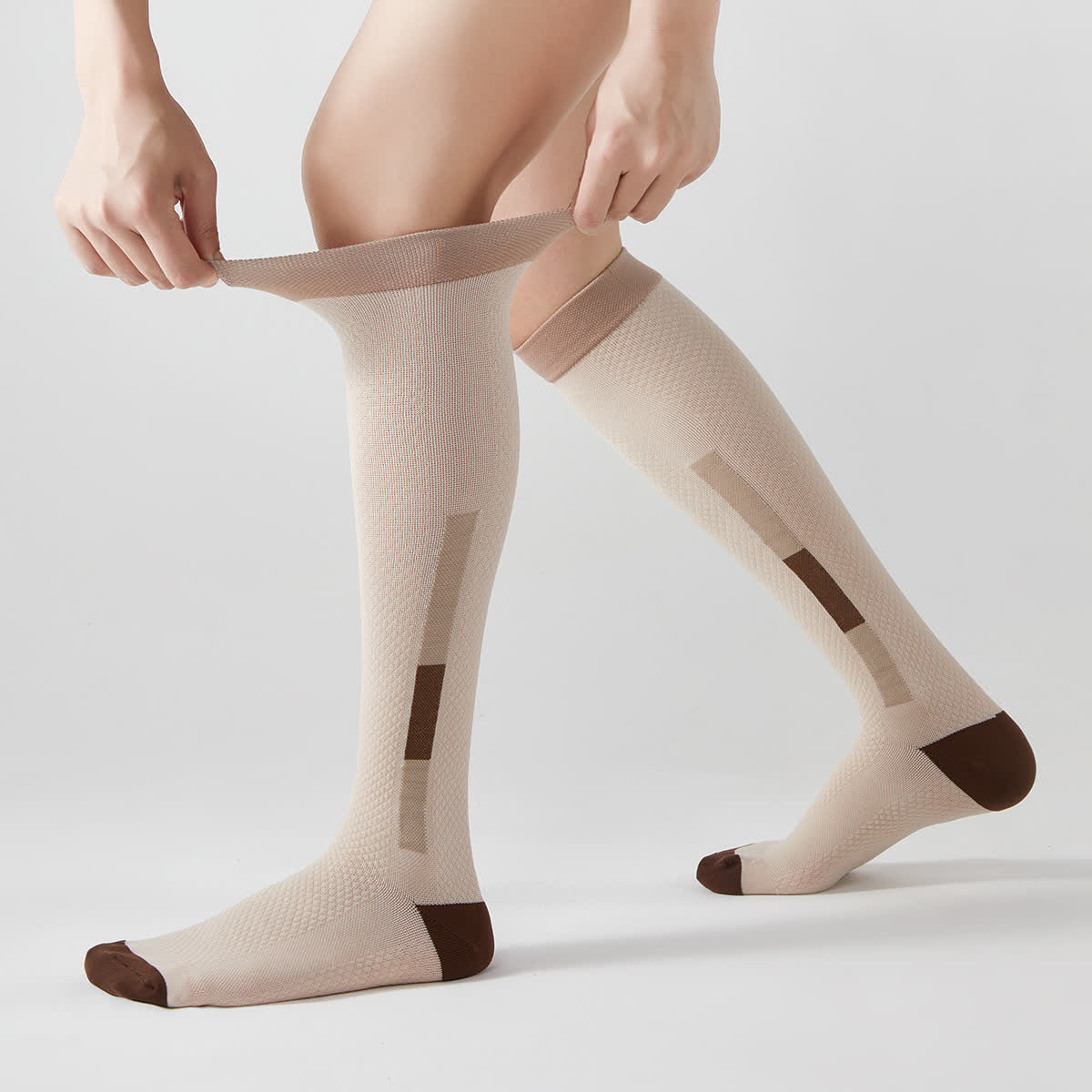 Simple Rectangular Colorblock Compression Knee High Socks(5 Pairs) - Beige - EU37-42(US4-8.5) - image 2