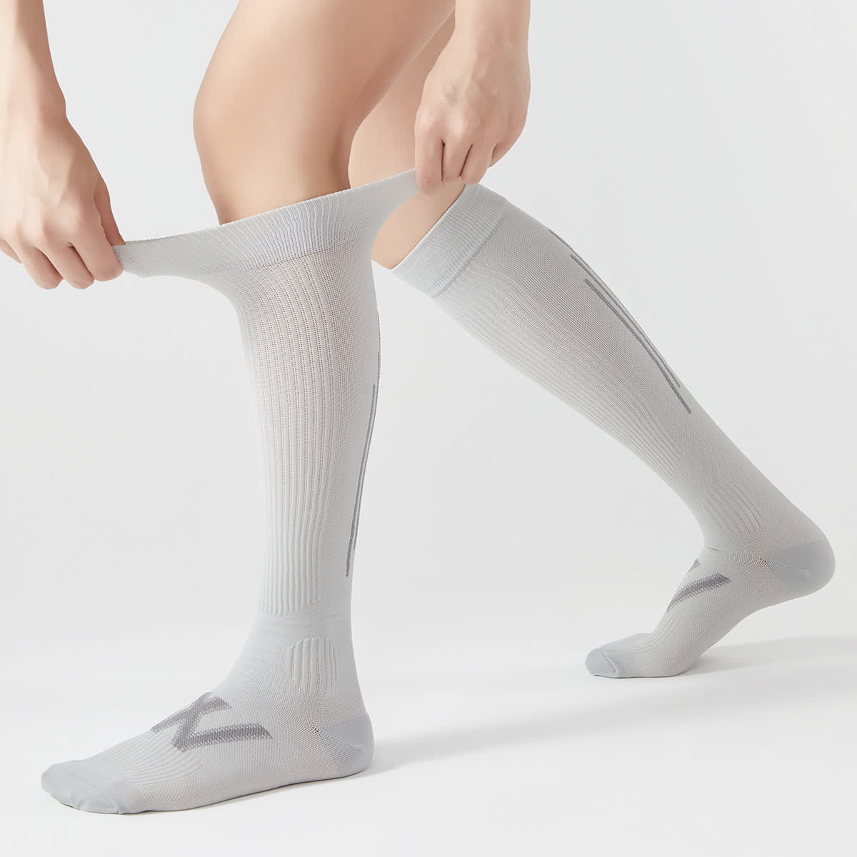Striped Sports Compression Knee High Socks(4 Pairs) - Grey - EU37-42(US4-8.5) - image 4