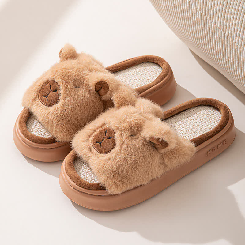 Open-Toe Plush Animal Slippers - Khaki - EU43-44(US9-10) - image 4