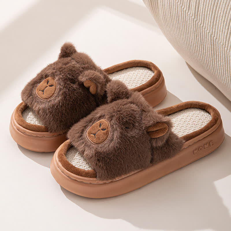 Open-Toe Plush Animal Slippers - Brown - EU43-44(US9-10) - image 6