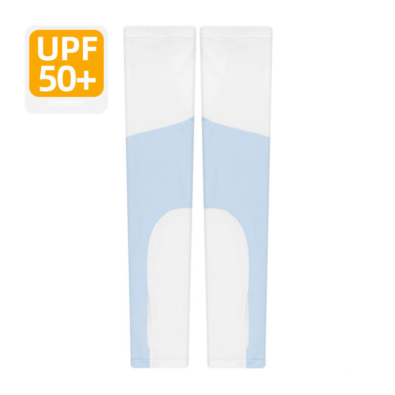 Color Block Breathable Sun Protection Arm Sleeves - Blue - XL - image 6