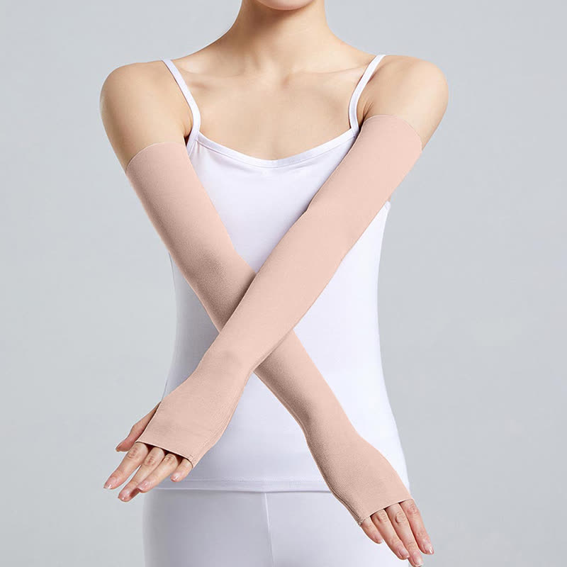 Long Modal Finger Loop Arm Sleeves(2 Pairs) - Nude - XL - image 3