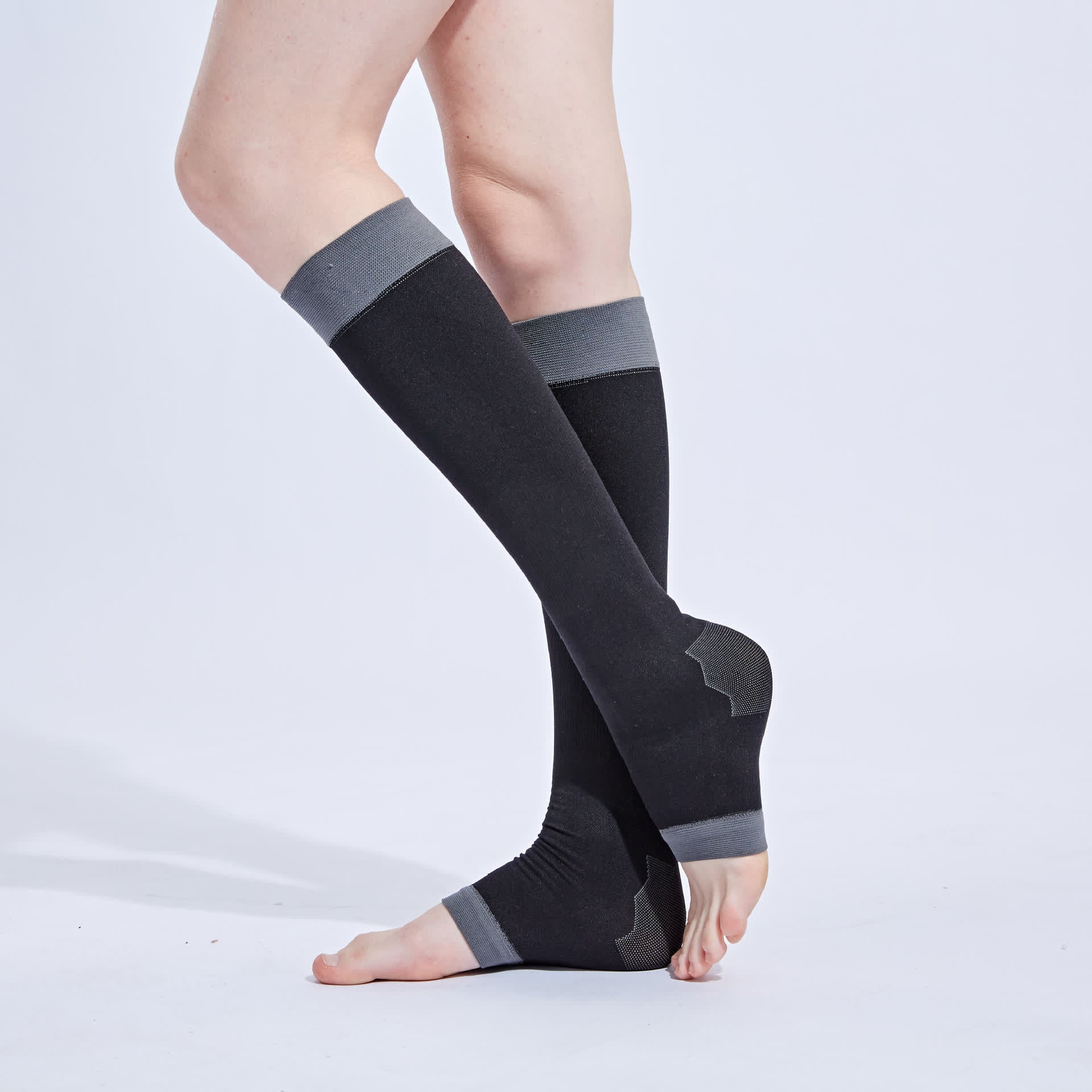 Black Open-toe Compression Knee-high Socks(3 Pairs) - image 1