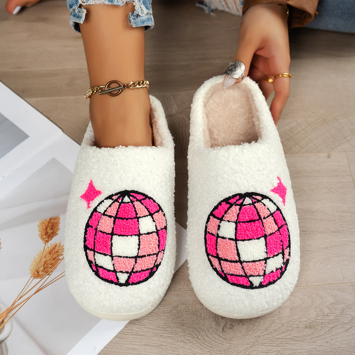 Plus Size Disco Ball Print Slippers - White - EU44-45(US10-11) - image 9