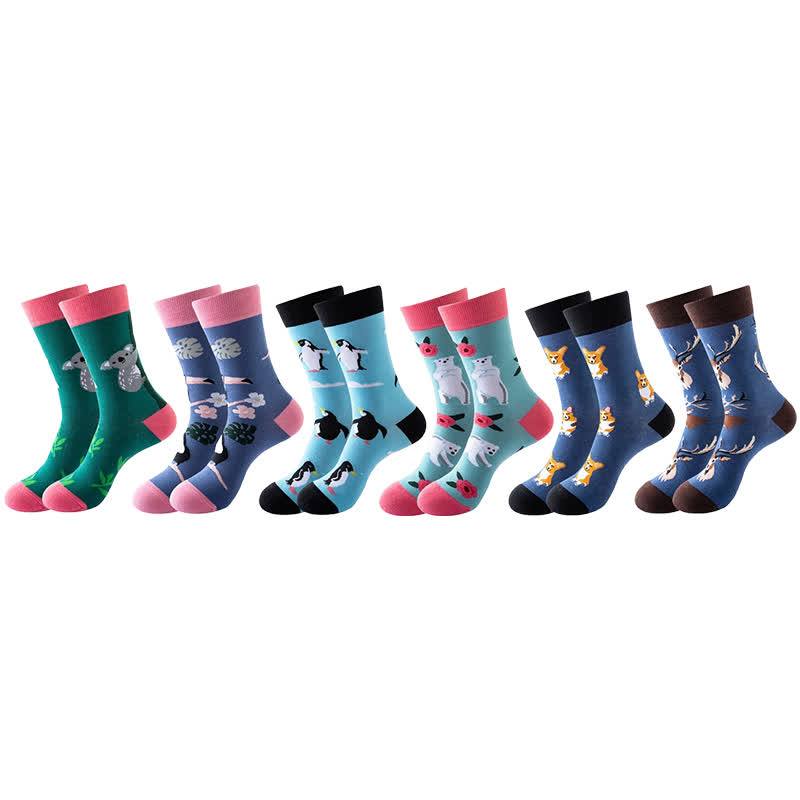 Animal Series Quarter Socks(6 Pairs) - Multicolor - EU36-43(US3-9) - image 1