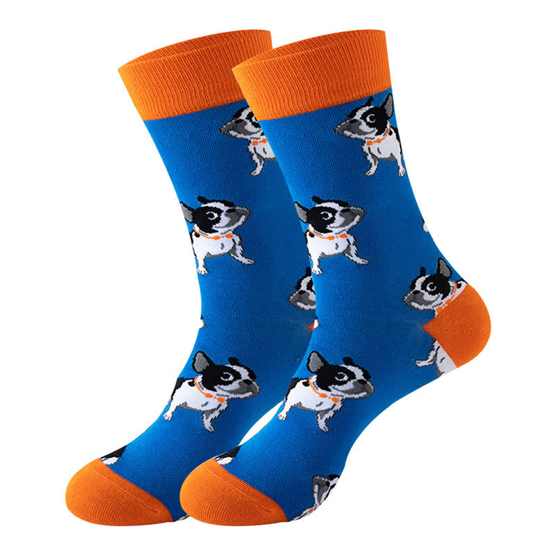 Cute Dog Series Quarter Socks(5 Pairs) - Blue&Orange - EU36-43(US3-9) - image 1