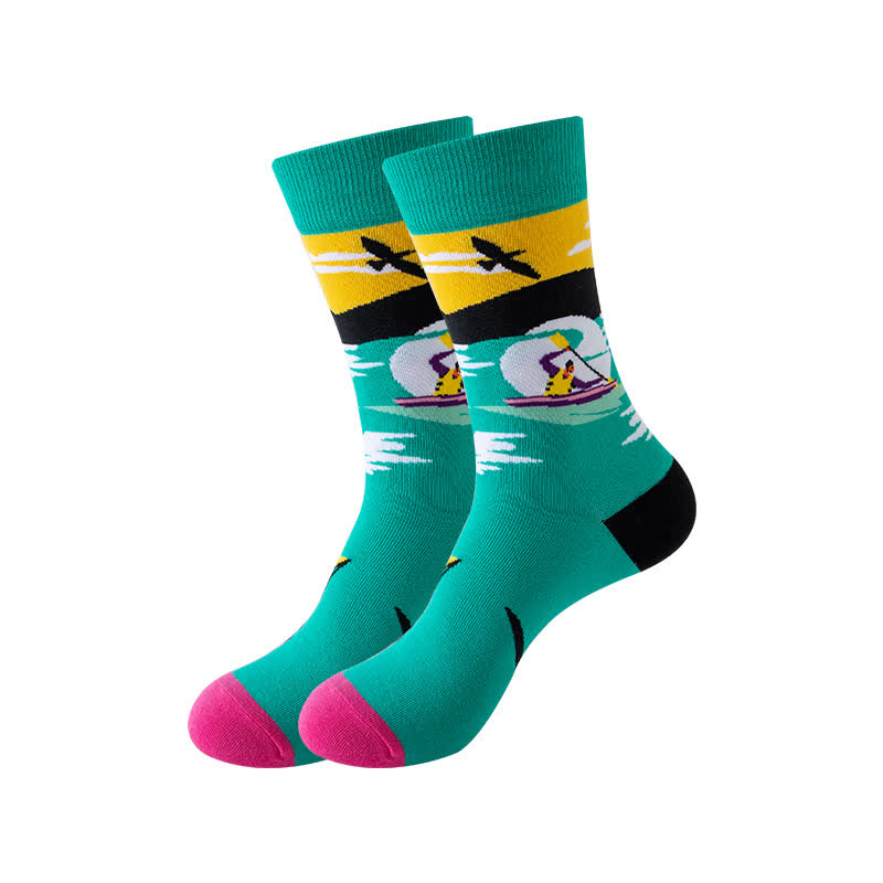 Outdoor Sports Print Series Quarter Socks(5 Pairs) - Green - EU36-43(US3-9) - image 5