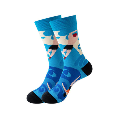 Outdoor Sports Print Series Quarter Socks(5 Pairs) - Dark Blue - EU36-43(US3-9) - image 8