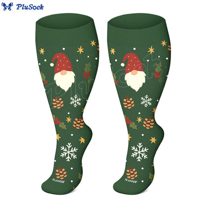 Plus Size Christmas Gnomes Birds Compression Socks - image 1