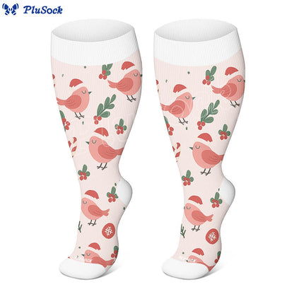Plus Size Christmas Gnomes Birds Compression Socks(3 Pairs) - image 2