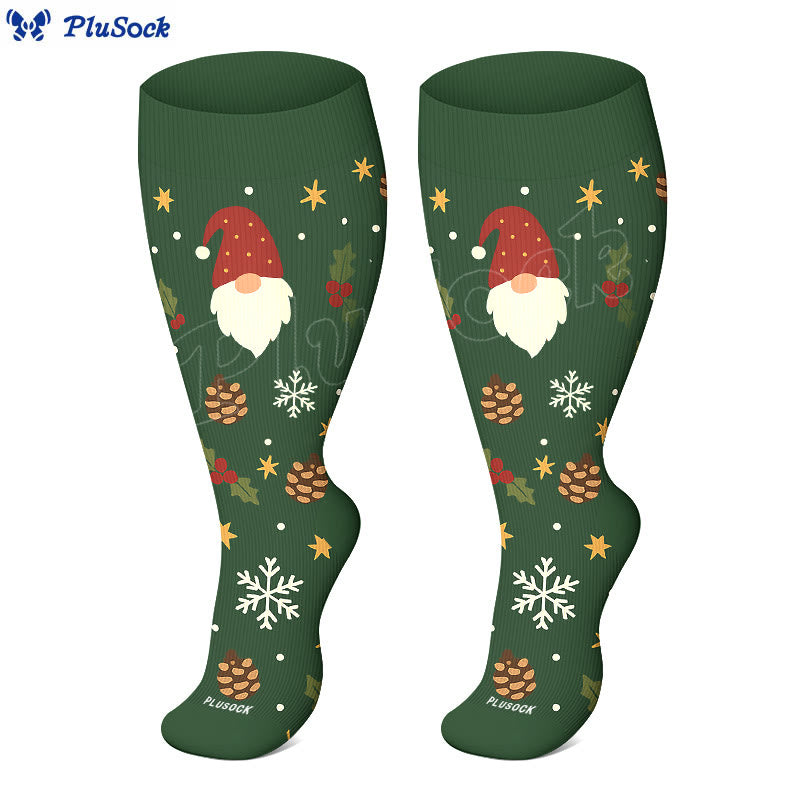 Plus Size Christmas Gnomes Birds Compression Socks(3 Pairs) - image 1