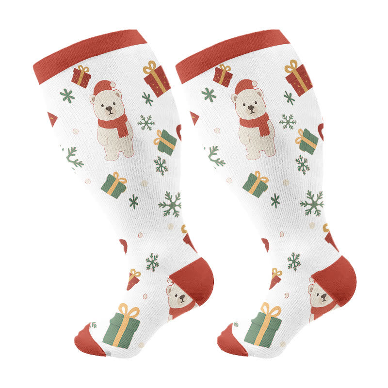 Plus Size Christmas Gnomes Birds Compression Socks(3 Pairs) - White(1 Pair) - 4XL - image 7