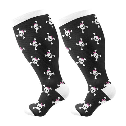 Plus Size Halloween Fun Skull Print Compression Socks - B - 4XL - image 8