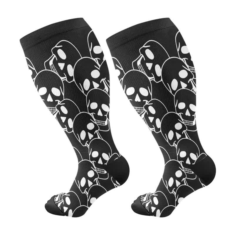 Plus Size Halloween Fun Skull Print Compression Socks(3 Pairs) - image 7