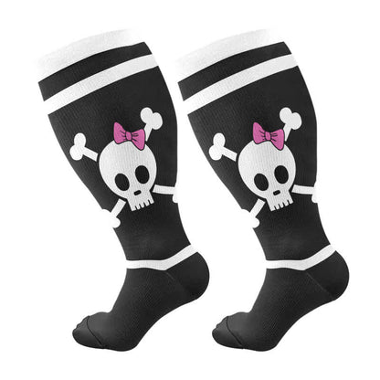 Plus Size Halloween Large Skull Print Compression Socks(3 Pairs) - Black-B(1 Pair) - 4XL - image 7