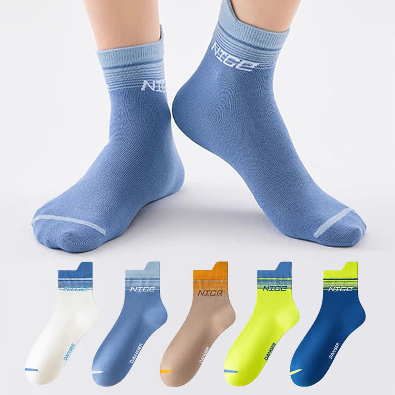 Striped Letter Print Cotton Ankle Compression Socks(5 Pairs) - image 0