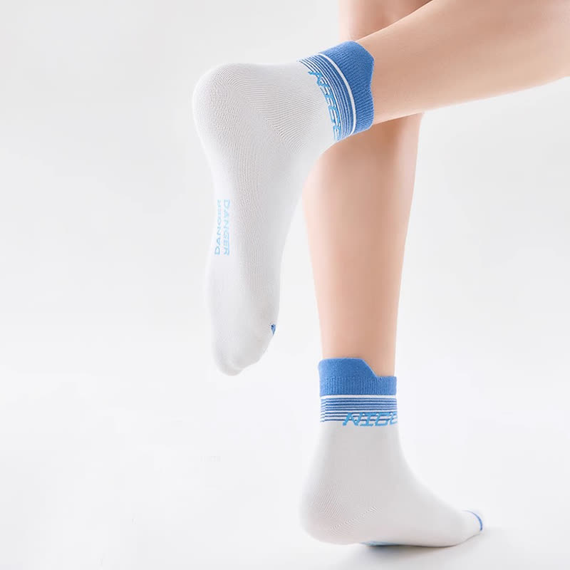 Striped Letter Print Cotton Ankle Compression Socks(5 Pairs) - image 5