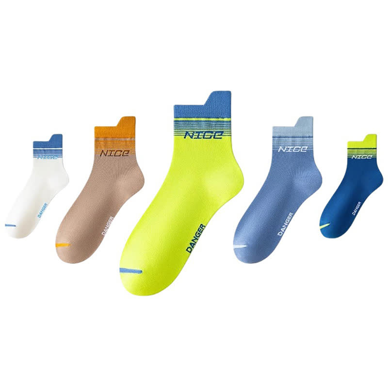 Striped Letter Print Cotton Ankle Compression Socks(5 Pairs) - Multicolor - EU39-44(US6-10) - image 2