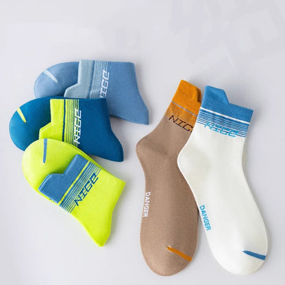 Striped Letter Print Cotton Ankle Compression Socks(5 Pairs) - image 3