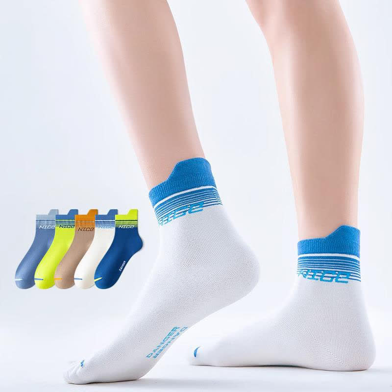 Striped Letter Print Cotton Ankle Compression Socks(5 Pairs) - image 1
