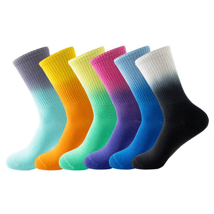 Gradient Color Block Quarter Compression Socks(6 Pairs) - Multicolor - EU35-42(US3-8.5) - image 1