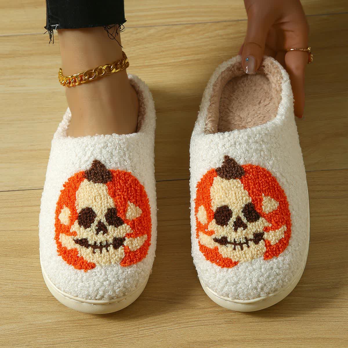 Plus Size Halloween Ghost Face Pumpkin Print Slippers - image 4