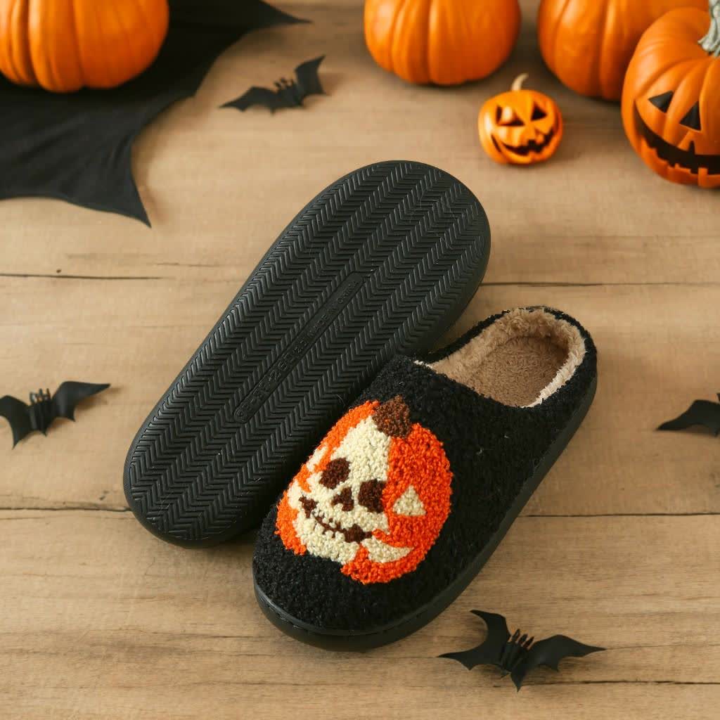 Plus Size Halloween Ghost Face Pumpkin Print Slippers - Black - EU44-45(US10-11) - image 9