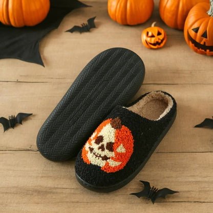 Plus Size Halloween Ghost Face Pumpkin Print Slippers - Black - EU44-45(US10-11) - image 9