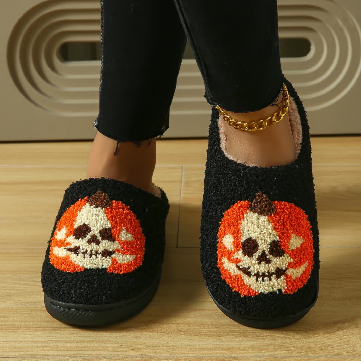Plus Size Halloween Ghost Face Pumpkin Print Slippers - image 10