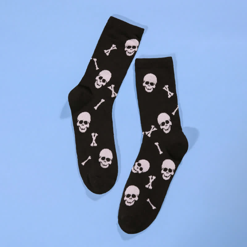 Plus Size Halloween Bone Skull Print Quarter Socks(5 Pairs) - image 3